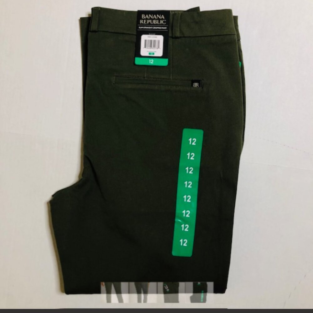 Banana Republic Ladie's Slim-Straight Cropped Pants, Olive Night,  size 12 - Picture 4 of 4